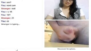 Omegle Asian Teen Watches Guy Cum