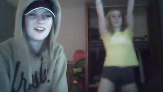 Two blonde teens twerk