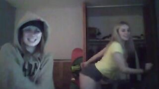 Two blonde teens twerk