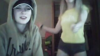 Two blonde teens twerk