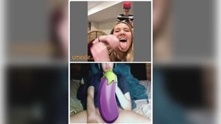 Omegle blonde mouth open tongue out reaction