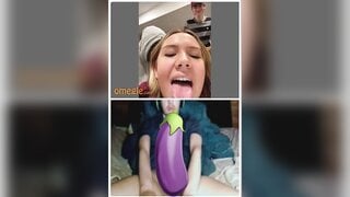 Omegle blonde mouth open tongue out reaction