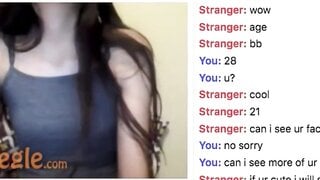 Petite Brunette Flashes And Rubs Lotion On Her Boobs