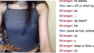 Petite Brunette Flashes And Rubs Lotion On Her Boobs