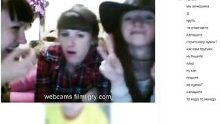 Three girls look at my masturbation