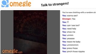 Horny teen teasing and masturbating on Omegle using brush