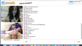 Omegle teen with perfect tits watches me cum