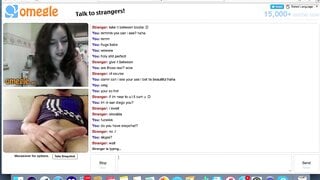 Omegle teen with perfect tits watches me cum