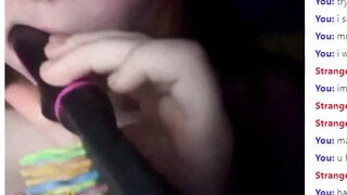 Beautiful teen from omegle cums twice and licks it