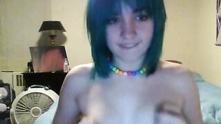 Blue haired girl on skype
