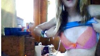 Blonde girl showing and masturbating