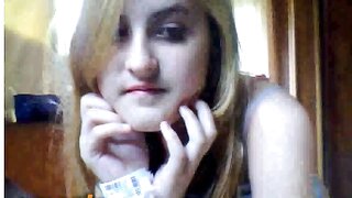 Blonde girl showing and masturbating