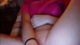 girl with pink shirt masturbates