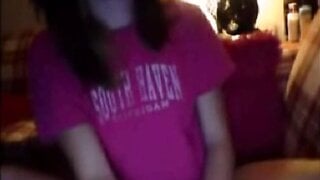 girl with pink shirt masturbates