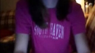 girl with pink shirt masturbates
