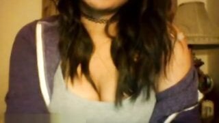 Hot girl wearing choker shows boobs