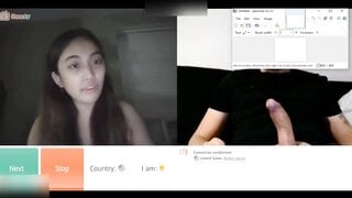 shy asian shows tongue for cum