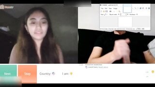 shy asian shows tongue for cum