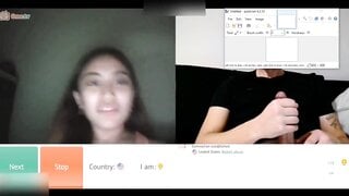 shy asian shows tongue for cum