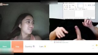 shy asian shows tongue for cum