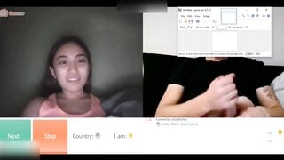 shy asian shows tongue for cum