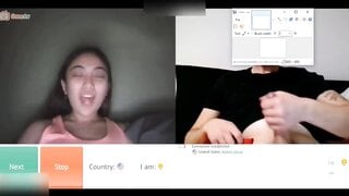 shy asian shows tongue for cum