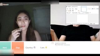 shy asian shows tongue for cum