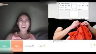 shy asian shows tongue for cum