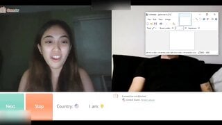 shy asian shows tongue for cum