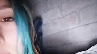 Blue haired 20 years old Ukrainian girl flashes