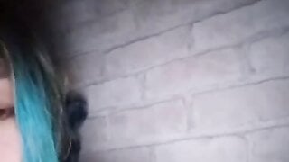Blue haired 20 years old Ukrainian girl flashes