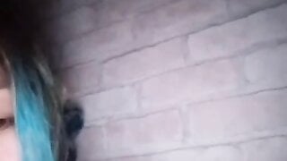 Blue haired 20 years old Ukrainian girl flashes