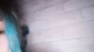 Blue haired 20 years old Ukrainian girl flashes