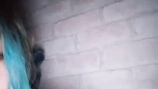 Blue haired 20 years old Ukrainian girl flashes