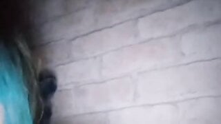 Blue haired 20 years old Ukrainian girl flashes