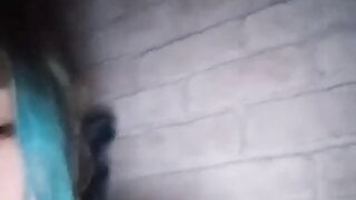 Blue haired 20 years old Ukrainian girl flashes