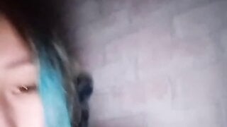 Blue haired 20 years old Ukrainian girl flashes