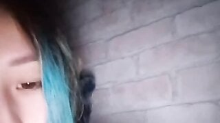 Blue haired 20 years old Ukrainian girl flashes