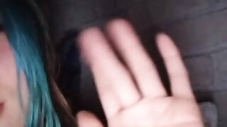 Blue haired 20 years old Ukrainian girl flashes