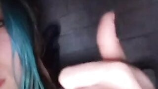 Blue haired 20 years old Ukrainian girl flashes