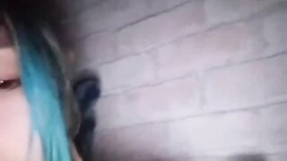 Blue haired 20 years old Ukrainian girl flashes