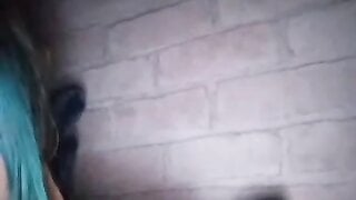 Blue haired 20 years old Ukrainian girl flashes
