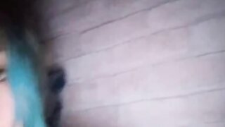 Blue haired 20 years old Ukrainian girl flashes