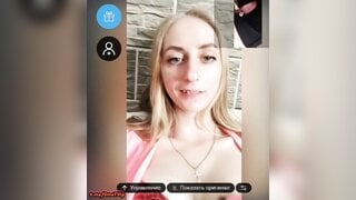 Busty girl's reaction to self-sucking