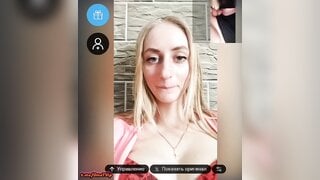 Busty girl's reaction to self-sucking