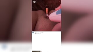 Girl masturbates with make up brush and toothbrush