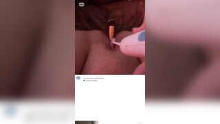 Girl masturbates with make up brush and toothbrush
