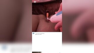 Girl masturbates with make up brush and toothbrush