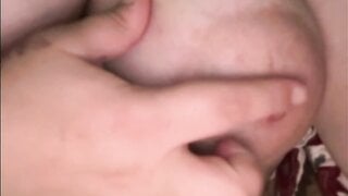 American girl plays with huge tits and shows pussy