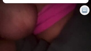Tan white girl has her big tits out on monkey app